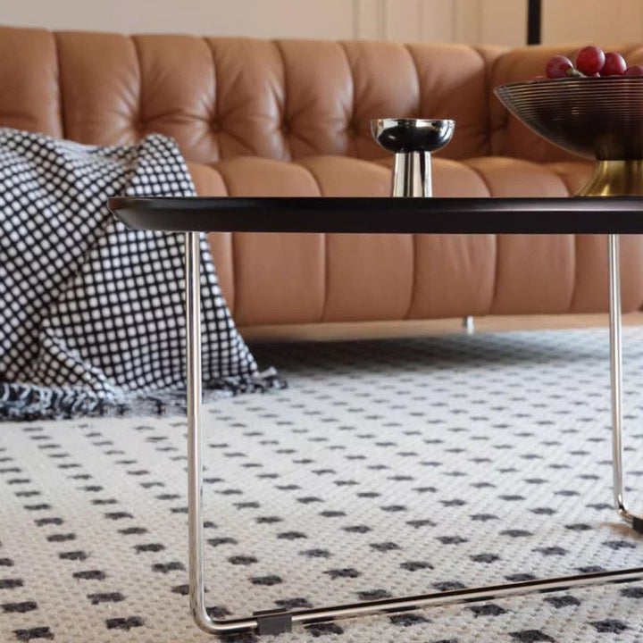 Mesa de centro ovalada moderna de pino de mediados de siglo y acero inoxidable con almohadillas antideslizantes para sala de estar y dormitorio 