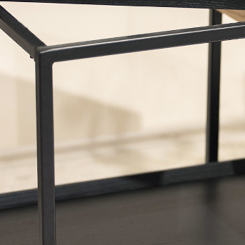 Modern Minimalist Metal & Wood Rectangular Side Table With Wheels & 2-Tier Movable Storage For Living Room & Bedroom