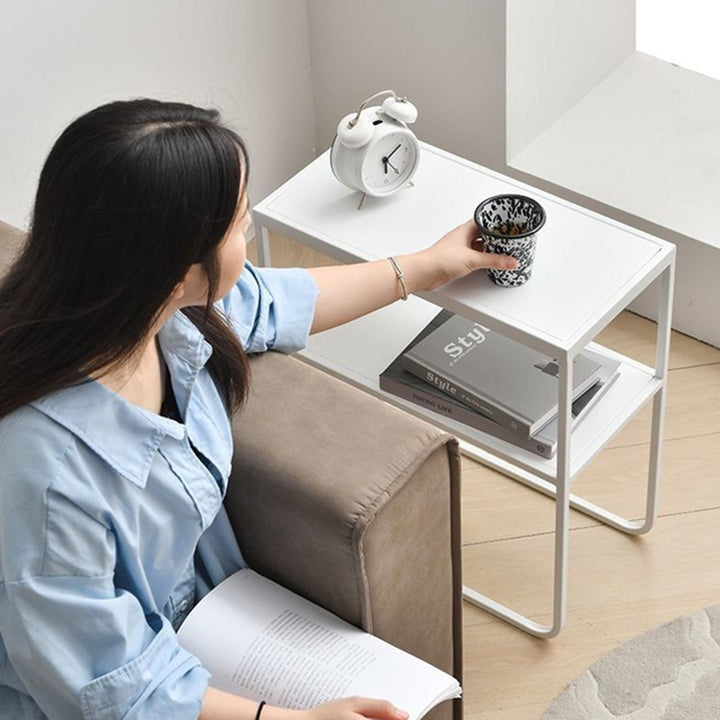 Modern Minimalist Iron Rectangular Side Table 2-Tier For Living Room &amp; Bedroom