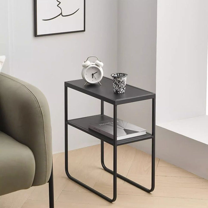 Modern Minimalist Iron Rectangular Side Table 2-Tier For Living Room &amp; Bedroom