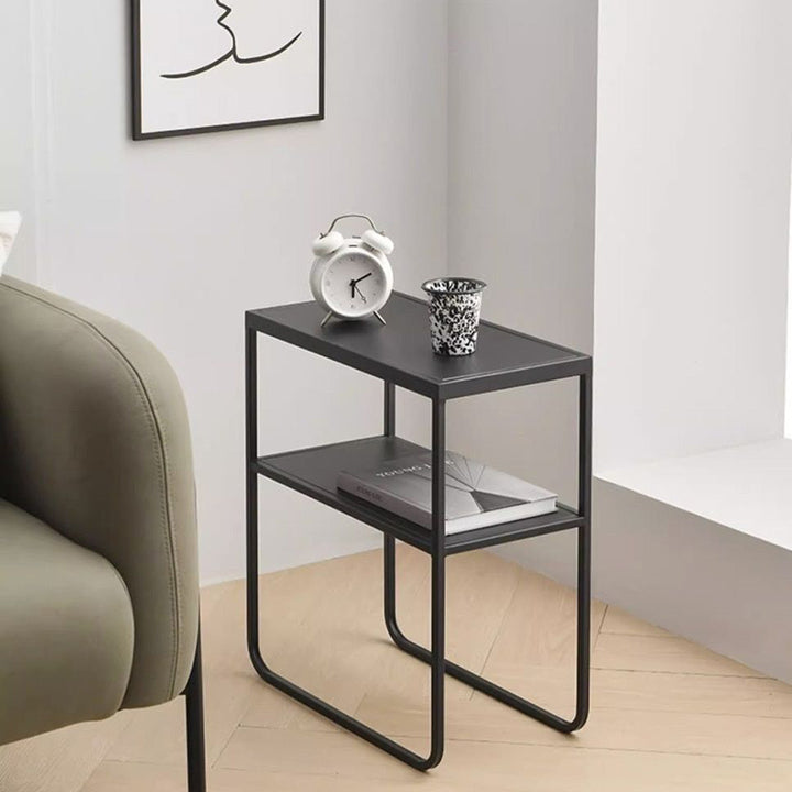 Modern Minimalist Iron Rectangular Side Table 2-Tier For Living Room &amp; Bedroom