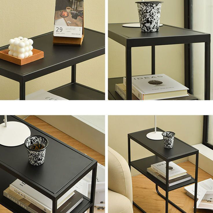 Modern Minimalist Iron Rectangular Side Table 2-Tier For Living Room &amp; Bedroom