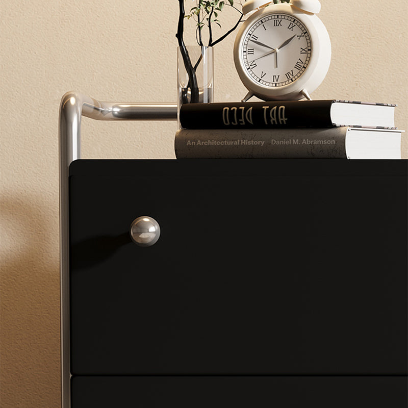 Contemporary Nordic Wood & Stainless Steel Square Nightstand With 2 Drawers For Bedroom & Living Room