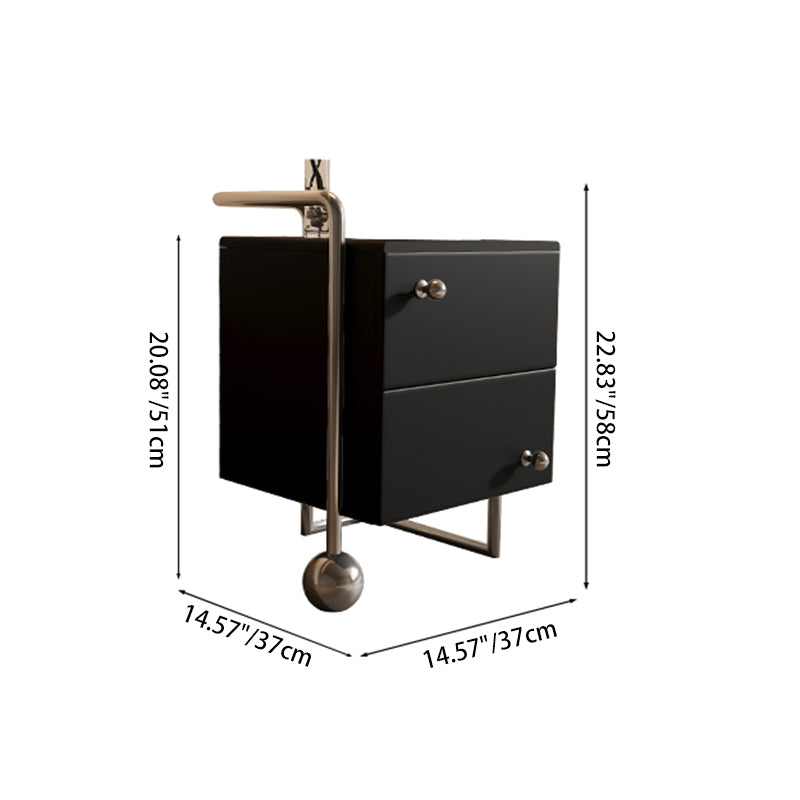 Contemporary Nordic Wood & Stainless Steel Square Nightstand With 2 Drawers For Bedroom & Living Room