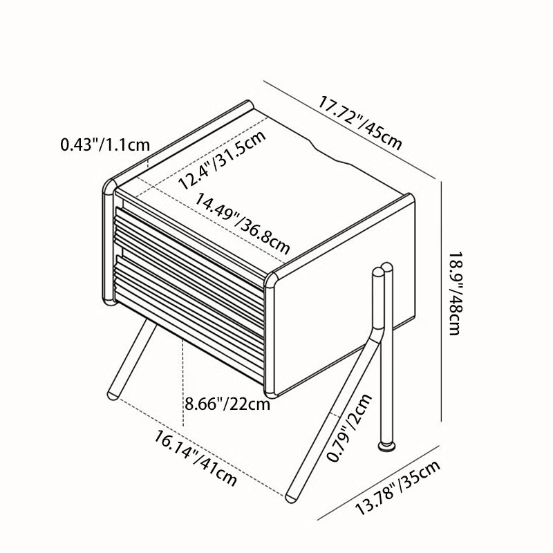 Zeitgenössischer nordischer Felsenplatte, Kiefer, Buchsbaum &amp; Edelstahl quadratischer Nachttisch mit 2 Schubladen für Schlafzimmer &amp; Wohnzimmer 