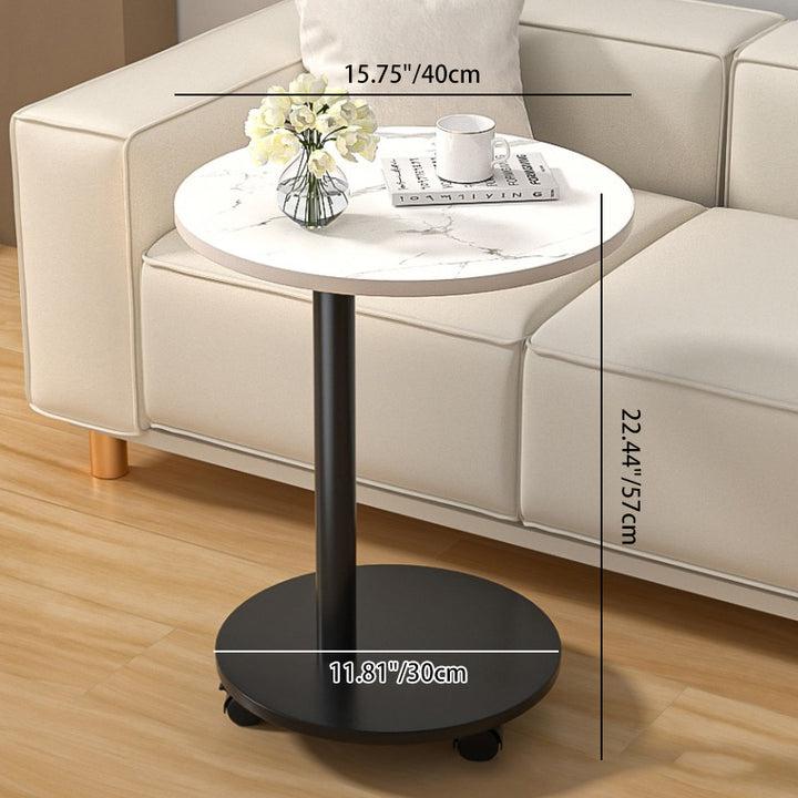 Modern Minimalist MDF &amp; Stainless Steel Round Side Table With Mobility For Bedroom, Living Room