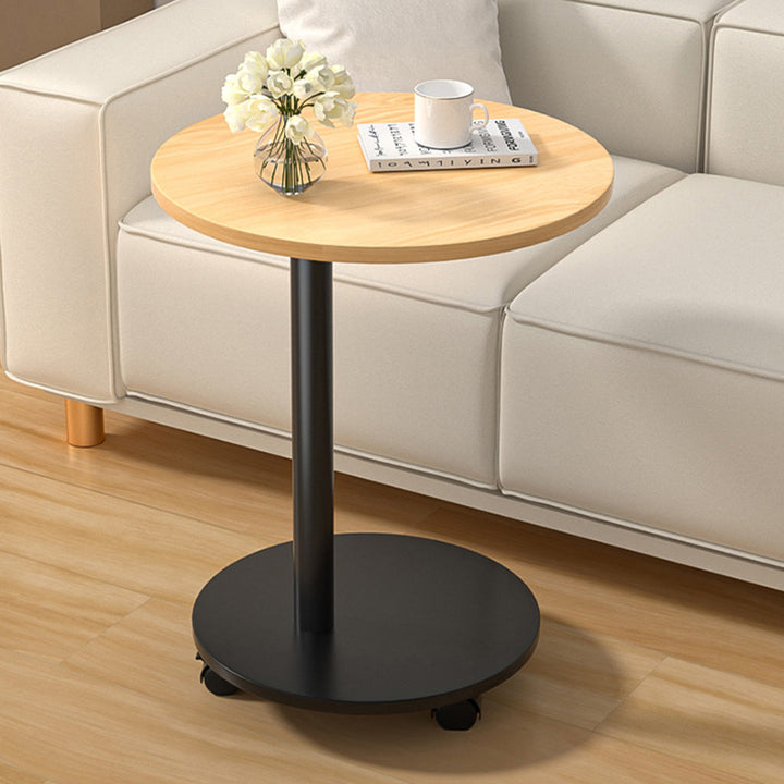 Modern Minimalist MDF &amp; Stainless Steel Round Side Table With Mobility For Bedroom, Living Room