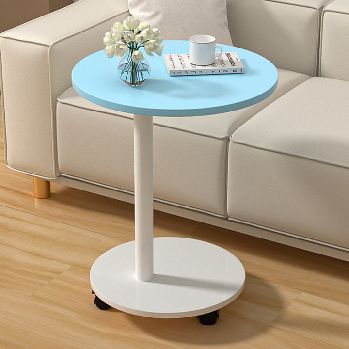 Modern Minimalist MDF &amp; Stainless Steel Round Side Table With Mobility For Bedroom, Living Room
