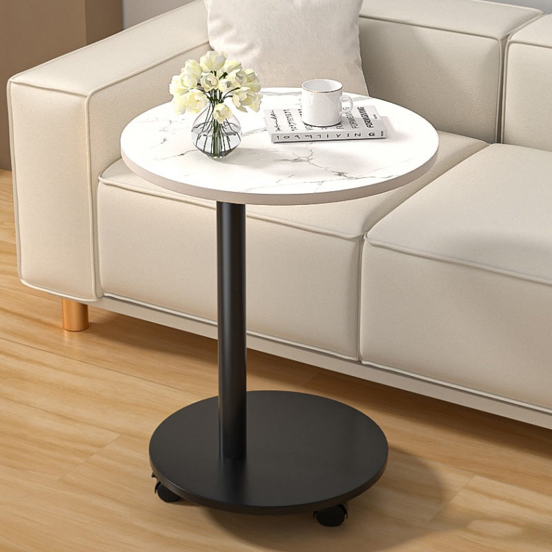 Modern Minimalist MDF &amp; Stainless Steel Round Side Table With Mobility For Bedroom, Living Room