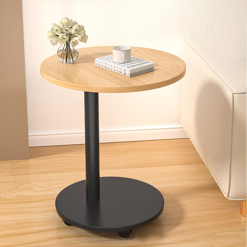 Modern Minimalist MDF &amp; Stainless Steel Round Side Table With Mobility For Bedroom, Living Room