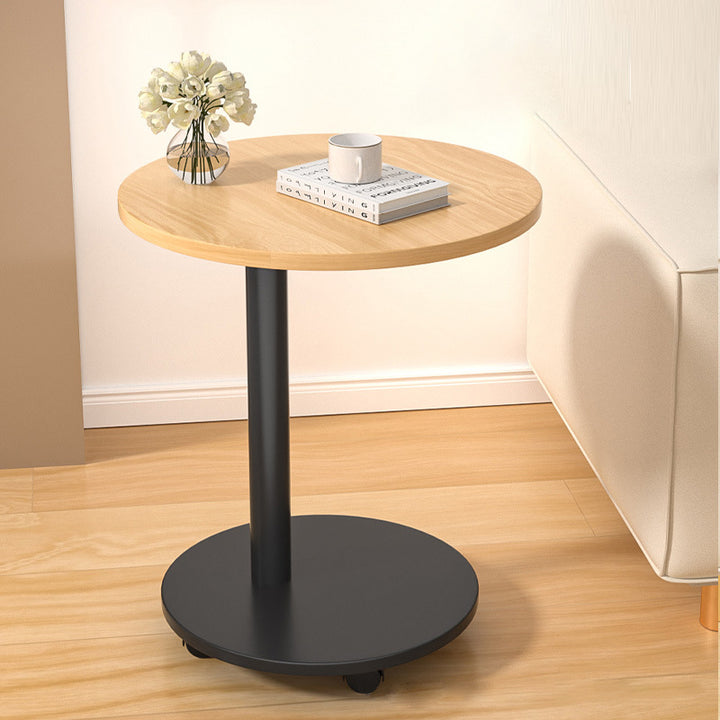 Modern Minimalist MDF &amp; Stainless Steel Round Side Table With Mobility For Bedroom, Living Room