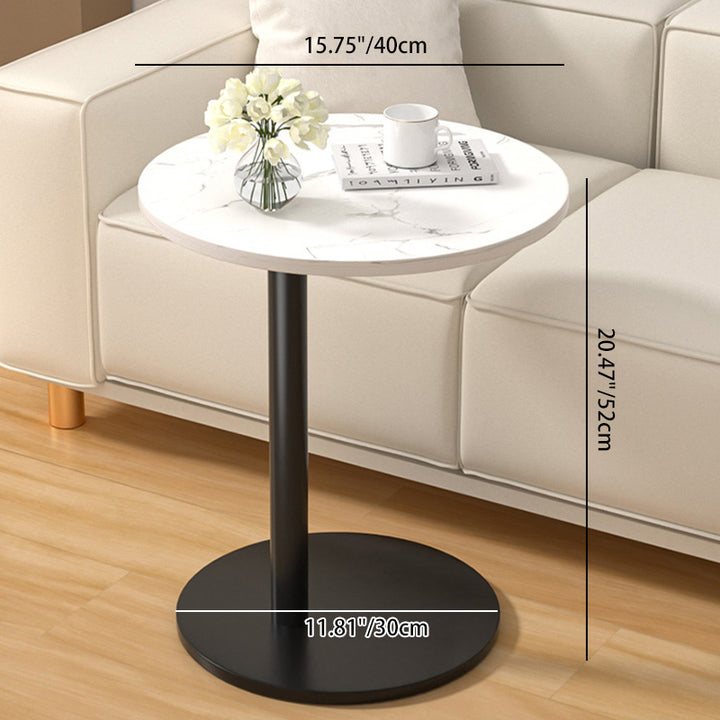 Modern Minimalist MDF &amp; Stainless Steel Round Side Table With Mobility For Bedroom, Living Room