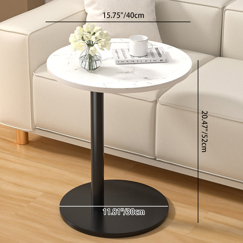 Modern Minimalist MDF & Stainless Steel Round Side Table With Mobility For Bedroom, Living Room