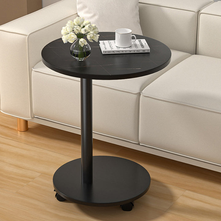 Modern Minimalist MDF &amp; Stainless Steel Round Side Table With Mobility For Bedroom, Living Room