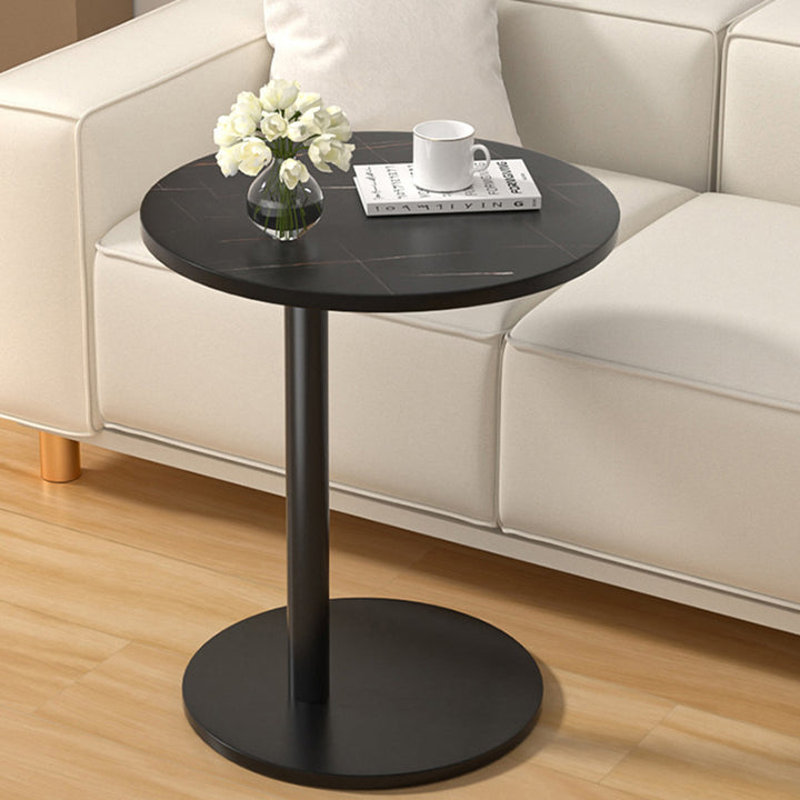 Modern Minimalist MDF &amp; Stainless Steel Round Side Table With Mobility For Bedroom, Living Room