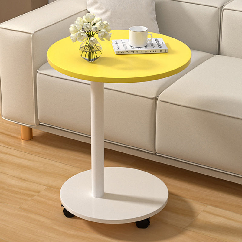 Modern Minimalist MDF & Stainless Steel Round Side Table With Mobility For Bedroom, Living Room