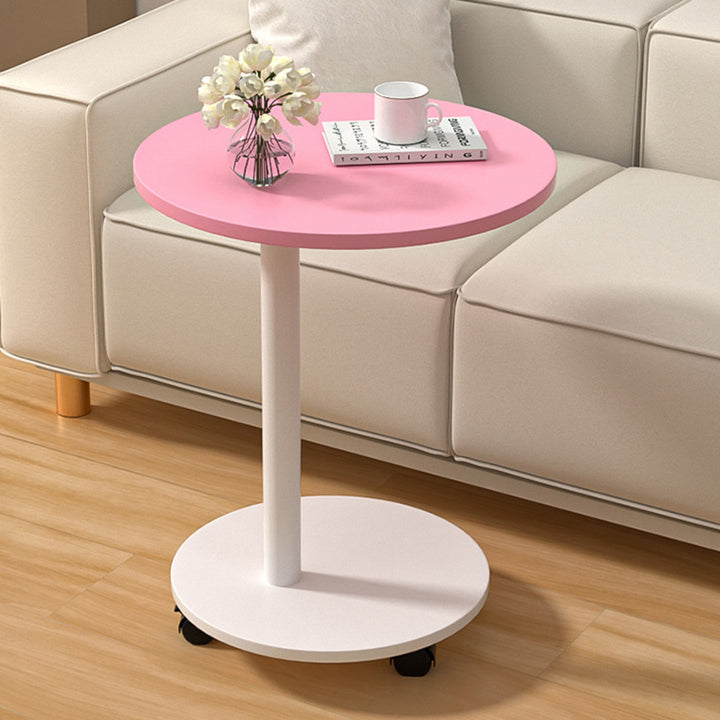 Modern Minimalist MDF &amp; Stainless Steel Round Side Table With Mobility For Bedroom, Living Room