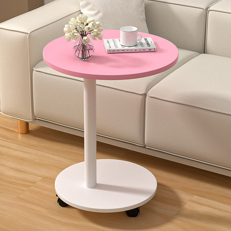 Modern Minimalist MDF & Stainless Steel Round Side Table With Mobility For Bedroom, Living Room