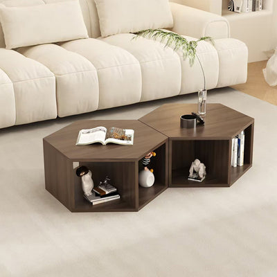 Moderner minimalistischer MDF-Sechseck-Beistelltisch mit 3-stufigem Stauraum für Schlafzimmer & Wohnzimmer 