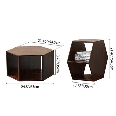 Moderner minimalistischer MDF-Sechseck-Beistelltisch mit 3-stufigem Stauraum für Schlafzimmer & Wohnzimmer 