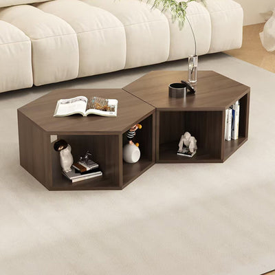 Moderner minimalistischer MDF-Sechseck-Beistelltisch mit 3-stufigem Stauraum für Schlafzimmer & Wohnzimmer 