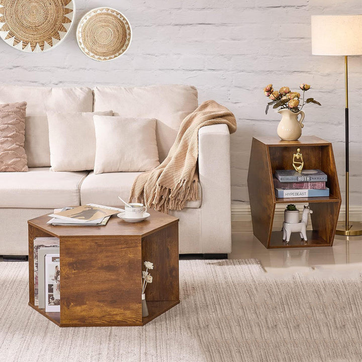 Modern Minimalist MDF Hexagon Side Table With 3-Tier Storage For Bedroom &amp; Living Room