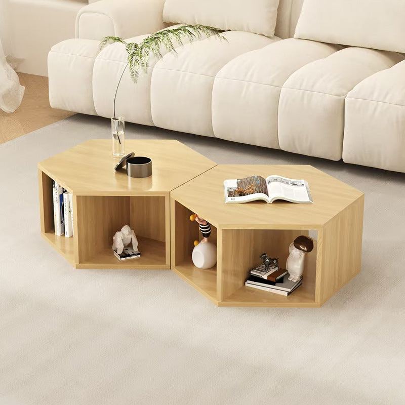 Moderner minimalistischer MDF-Sechseck-Beistelltisch mit 3-stufigem Stauraum für Schlafzimmer & Wohnzimmer 