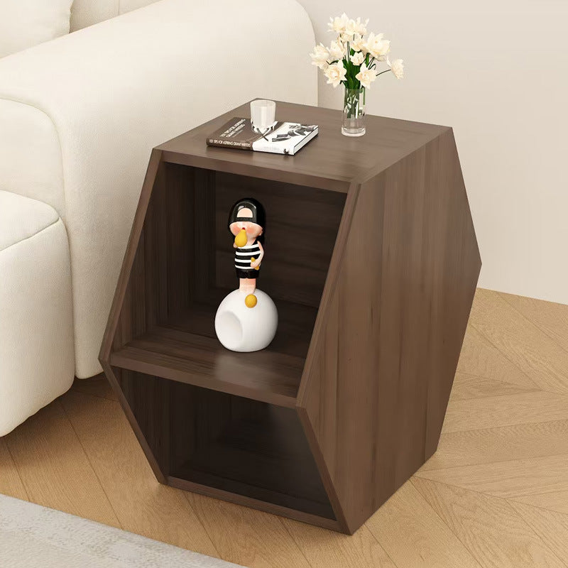 Moderner minimalistischer MDF-Sechseck-Beistelltisch mit 3-stufigem Stauraum für Schlafzimmer & Wohnzimmer 