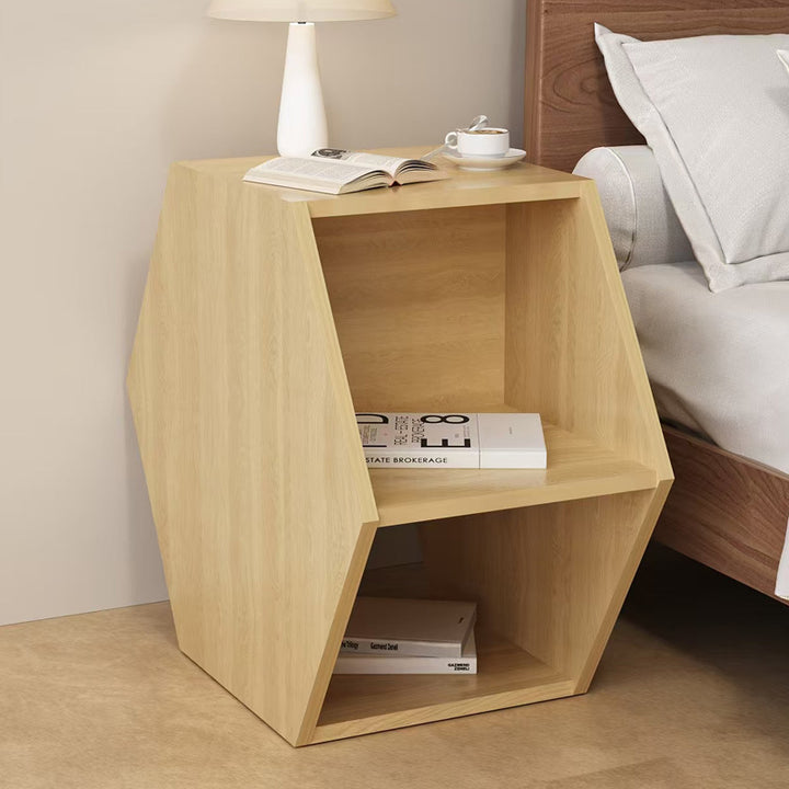 Modern Minimalist MDF Hexagon Side Table With 3-Tier Storage For Bedroom &amp; Living Room