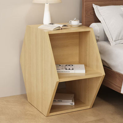 Moderner minimalistischer MDF-Sechseck-Beistelltisch mit 3-stufigem Stauraum für Schlafzimmer & Wohnzimmer 