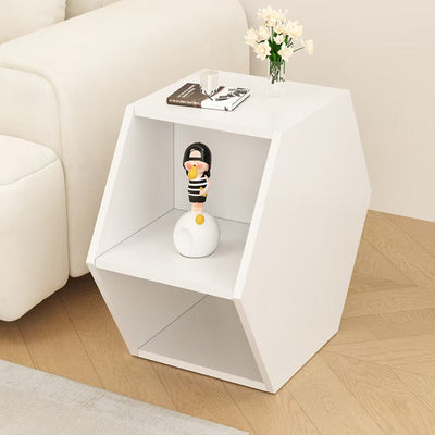 Moderner minimalistischer MDF-Sechseck-Beistelltisch mit 3-stufigem Stauraum für Schlafzimmer & Wohnzimmer 