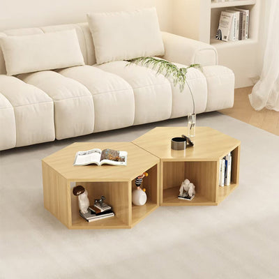 Moderner minimalistischer MDF-Sechseck-Beistelltisch mit 3-stufigem Stauraum für Schlafzimmer & Wohnzimmer 