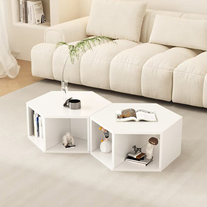 Modern Minimalist MDF Hexagon Side Table With 3-Tier Storage For Bedroom &amp; Living Room