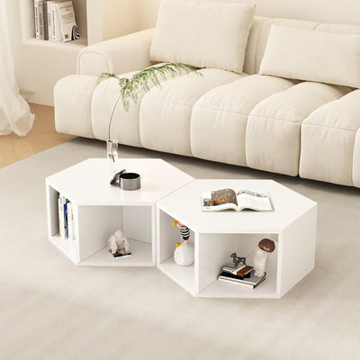 Moderner minimalistischer MDF-Sechseck-Beistelltisch mit 3-stufigem Stauraum für Schlafzimmer & Wohnzimmer 