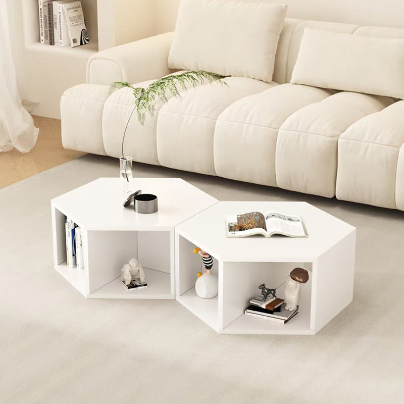Moderner minimalistischer MDF-Sechseck-Beistelltisch mit 3-stufigem Stauraum für Schlafzimmer & Wohnzimmer 