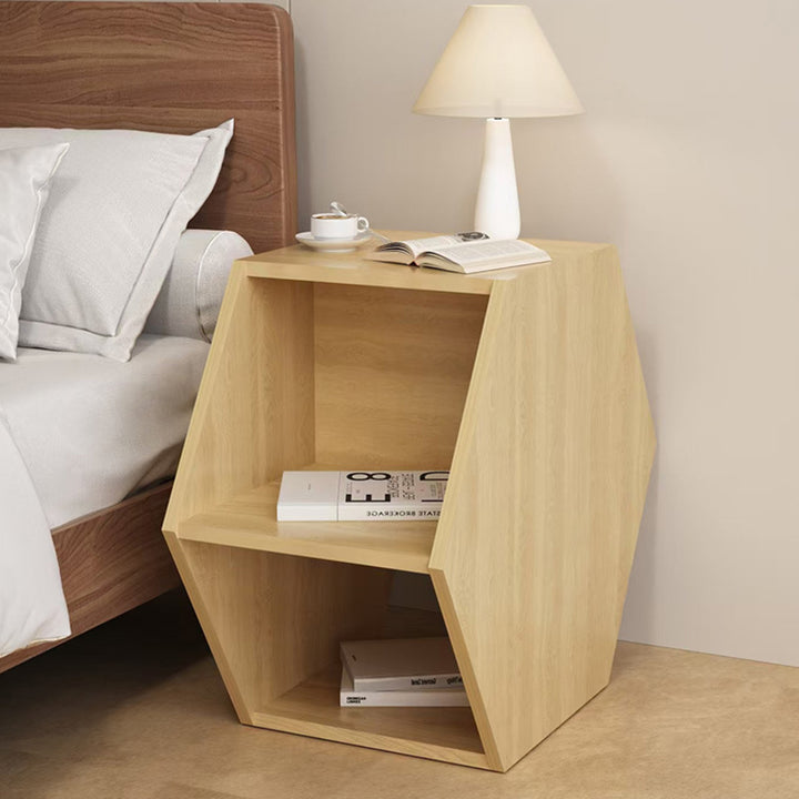 Modern Minimalist MDF Hexagon Side Table With 3-Tier Storage For Bedroom &amp; Living Room