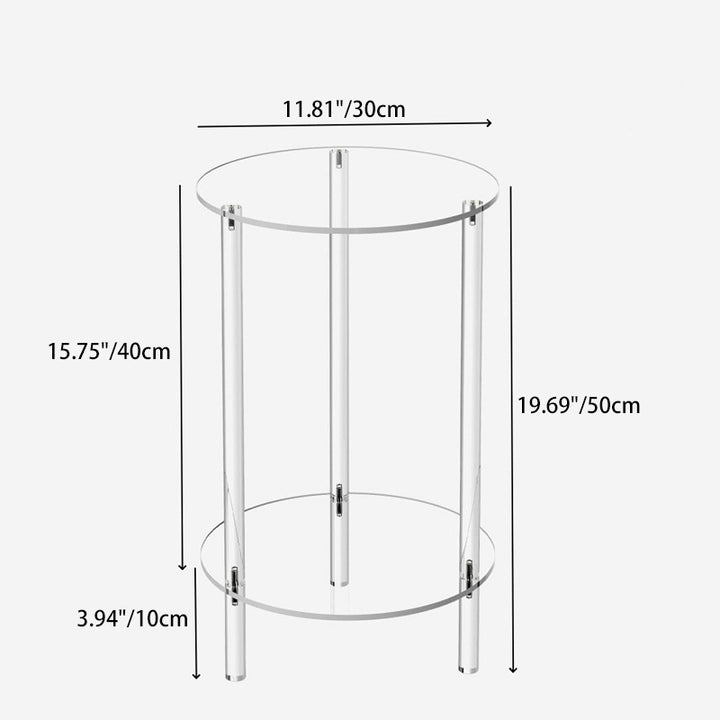 Mesa Lateral Redonda Minimalista Moderna de Acrílico con Almacenamiento de 2 Niveles para Dormitorio y Sala de Estar 