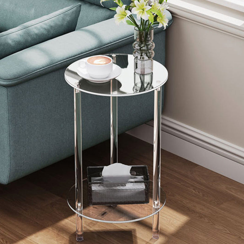 Moderner minimalistischer runder Beistelltisch aus Acryl mit 2-stufigem Stauraum für Schlafzimmer & Wohnzimmer 