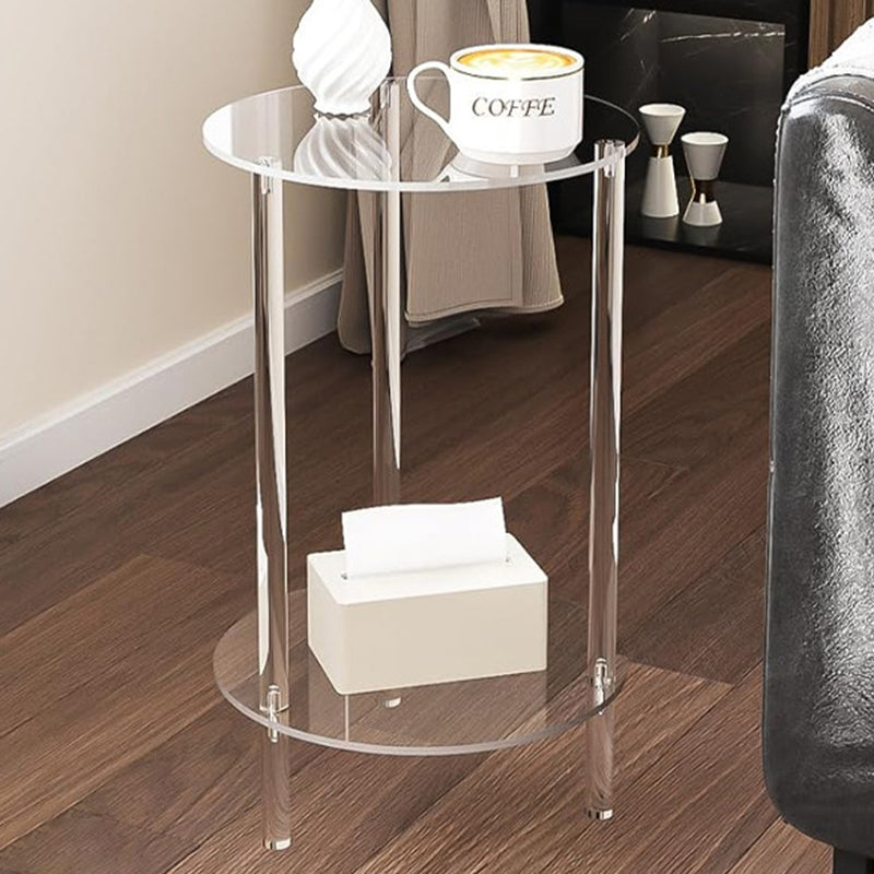Moderner minimalistischer runder Beistelltisch aus Acryl mit 2-stufigem Stauraum für Schlafzimmer & Wohnzimmer 