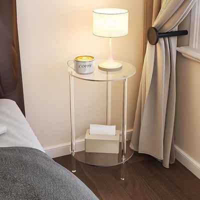 Moderner minimalistischer runder Beistelltisch aus Acryl mit 2-stufigem Stauraum für Schlafzimmer & Wohnzimmer 