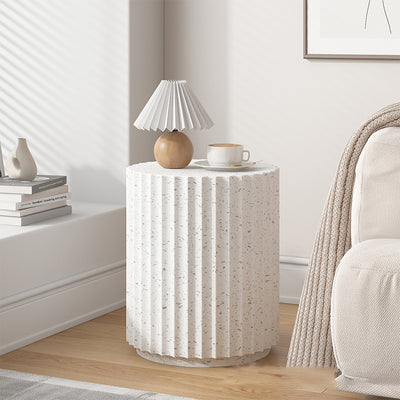 Zeitgenössischer nordischer zylindrischer Beistelltisch aus Magnesiumoxid für Schlafzimmer & Wohnzimmer 