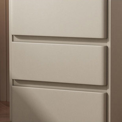 Moderner minimalistischer Nachttisch aus Steinfurnier, Holz und Mikrofaserleder mit 3 Schubladen für Schlafzimmer und Wohnzimmer 