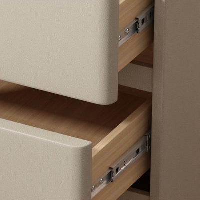 Moderner minimalistischer Nachttisch aus Steinfurnier, Holz und Mikrofaserleder mit 3 Schubladen für Schlafzimmer und Wohnzimmer 