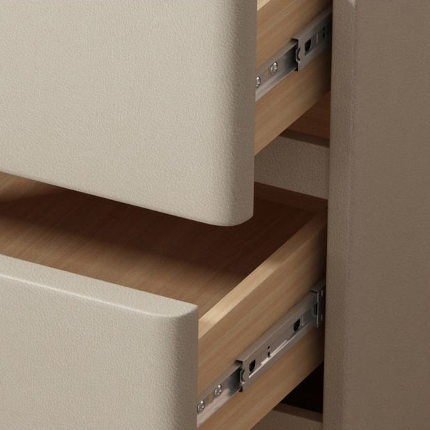 Moderner minimalistischer Nachttisch aus Steinfurnier, Holz und Mikrofaserleder mit 3 Schubladen für Schlafzimmer und Wohnzimmer 