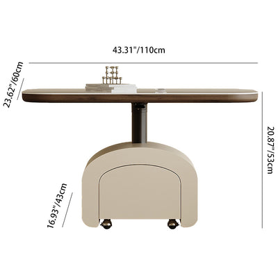 Table basse rectangulaire contemporaine en dalle de roche nordique et bois 1 tiroir avec fonction de plateau relevable pour salon et chambre 