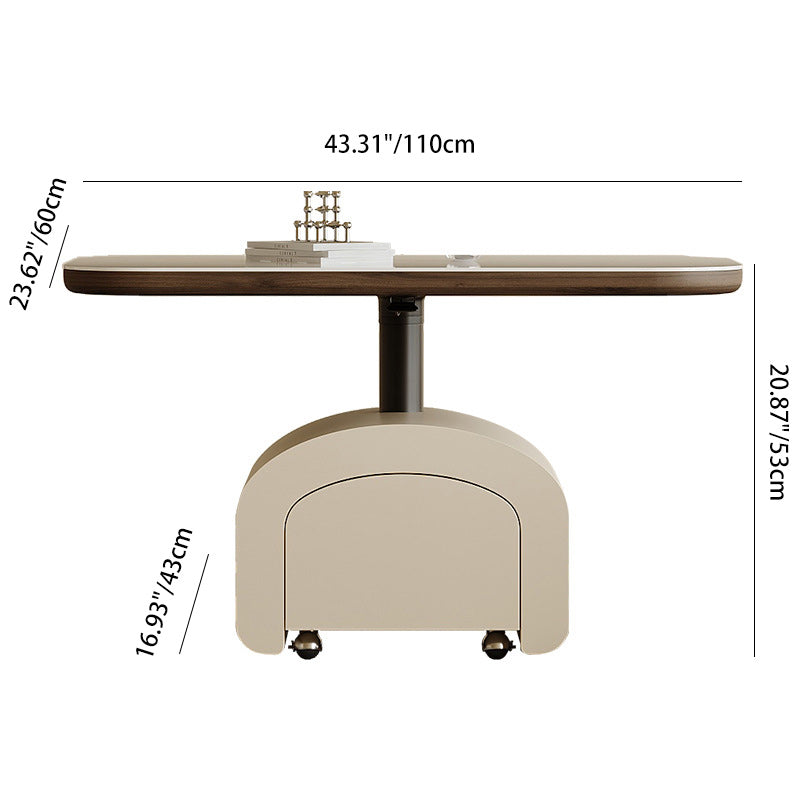 Table basse rectangulaire contemporaine en dalle de roche nordique et bois 1 tiroir avec fonction de plateau relevable pour salon et chambre 