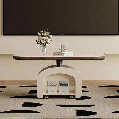 Table basse rectangulaire contemporaine en dalle de roche nordique et bois 1 tiroir avec fonction de plateau relevable pour salon et chambre 