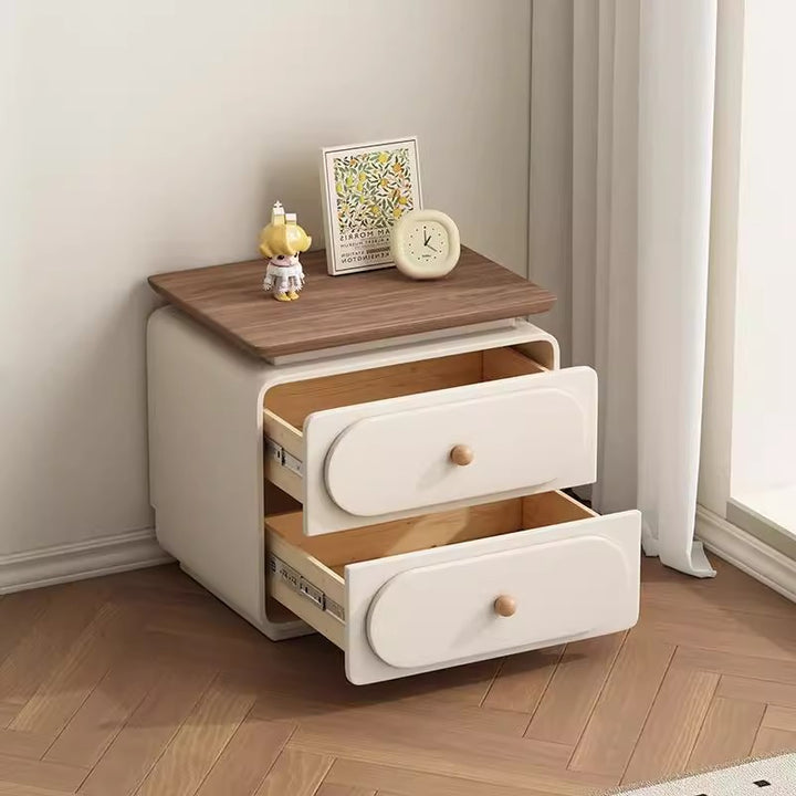 Table de nuit carrée traditionnelle française en bois et microfibre à 2 tiroirs pour chambre et salon 