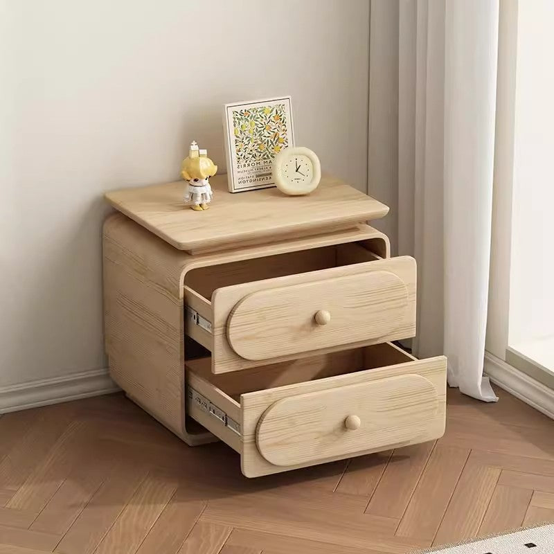 Traditioneller französischer Holz- und Mikrofaser-Nachttisch mit 2 Schubladen für Schlafzimmer und Wohnzimmer 