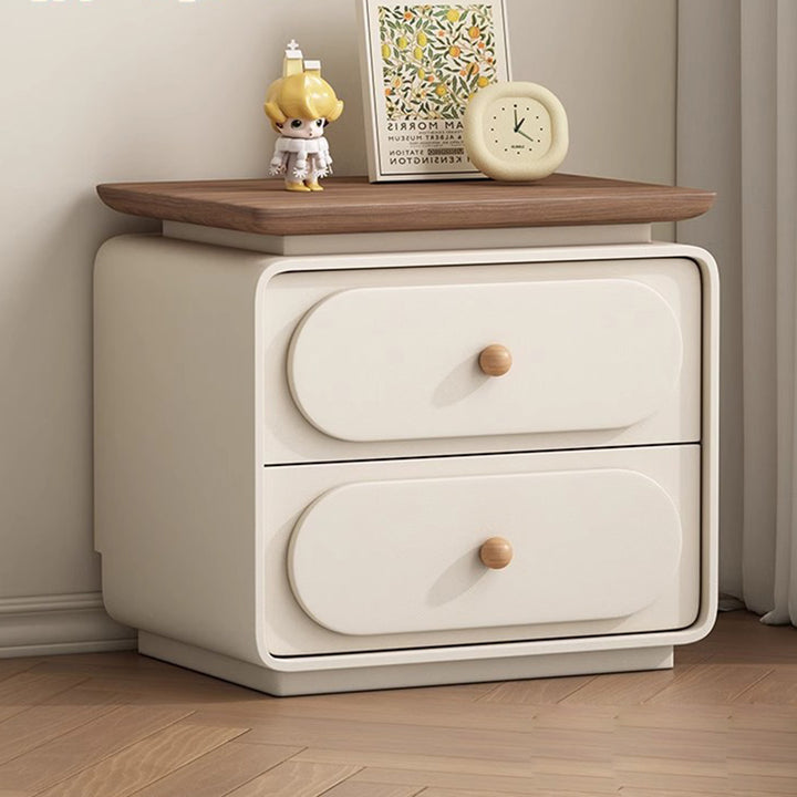 Table de nuit carrée traditionnelle française en bois et microfibre à 2 tiroirs pour chambre et salon 